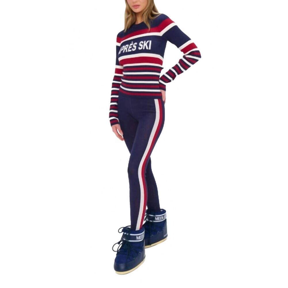 NEW SHOW ME YOUR MUMU cozy high-rise leggings in navy race stripe knit
